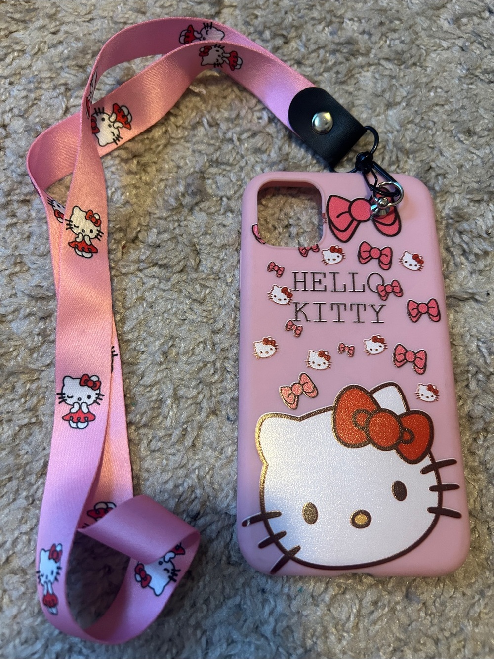 Hello Kitty Pink I Phone 14 Case with Detachable Lanyard